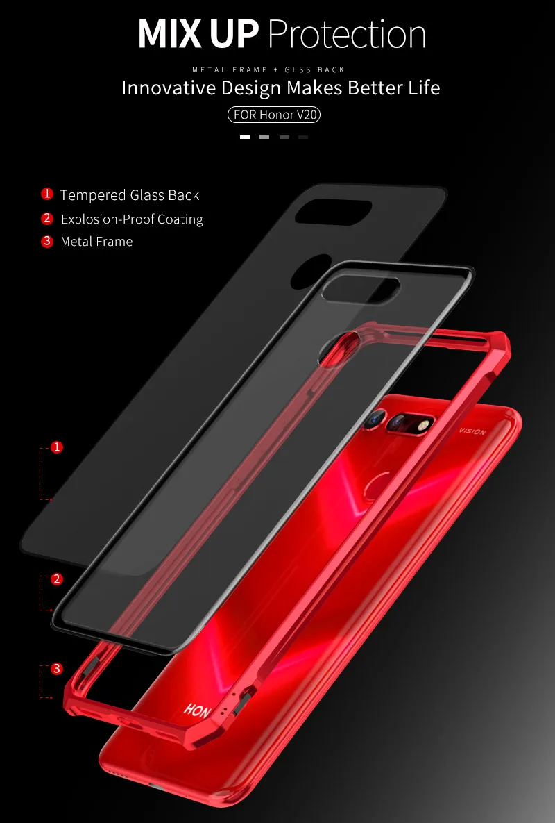Для huawei Honor V20 чехол Роскошный Алюминиевый металлический каркас бампер и прозрачная задняя крышка из закаленного стекла для huawei View 20 чехол