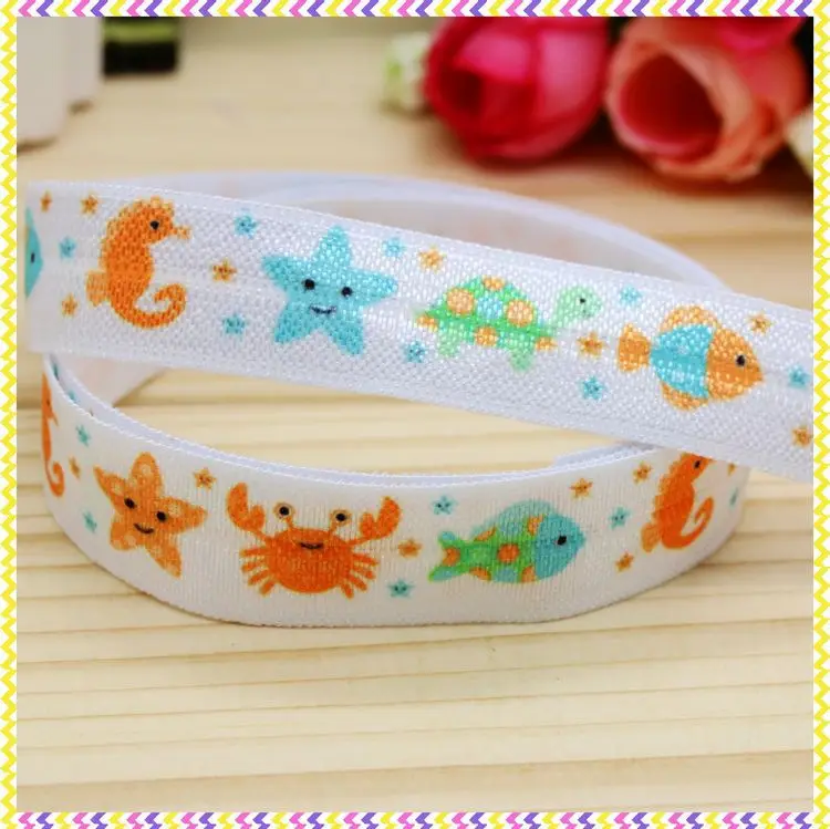 

5/8'' Free shipping Fold Elastic FOE sea animals printed headband headwear hairband diy decoration wholesale OEM P4163