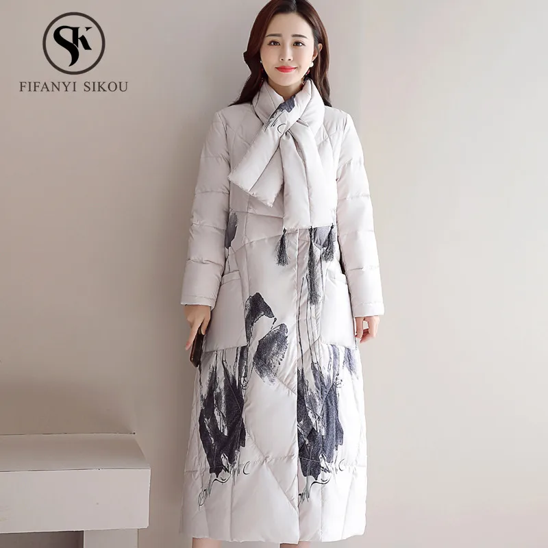 Винтажная хлопковая стеганая куртка длинная парка модная зимняя с воротником