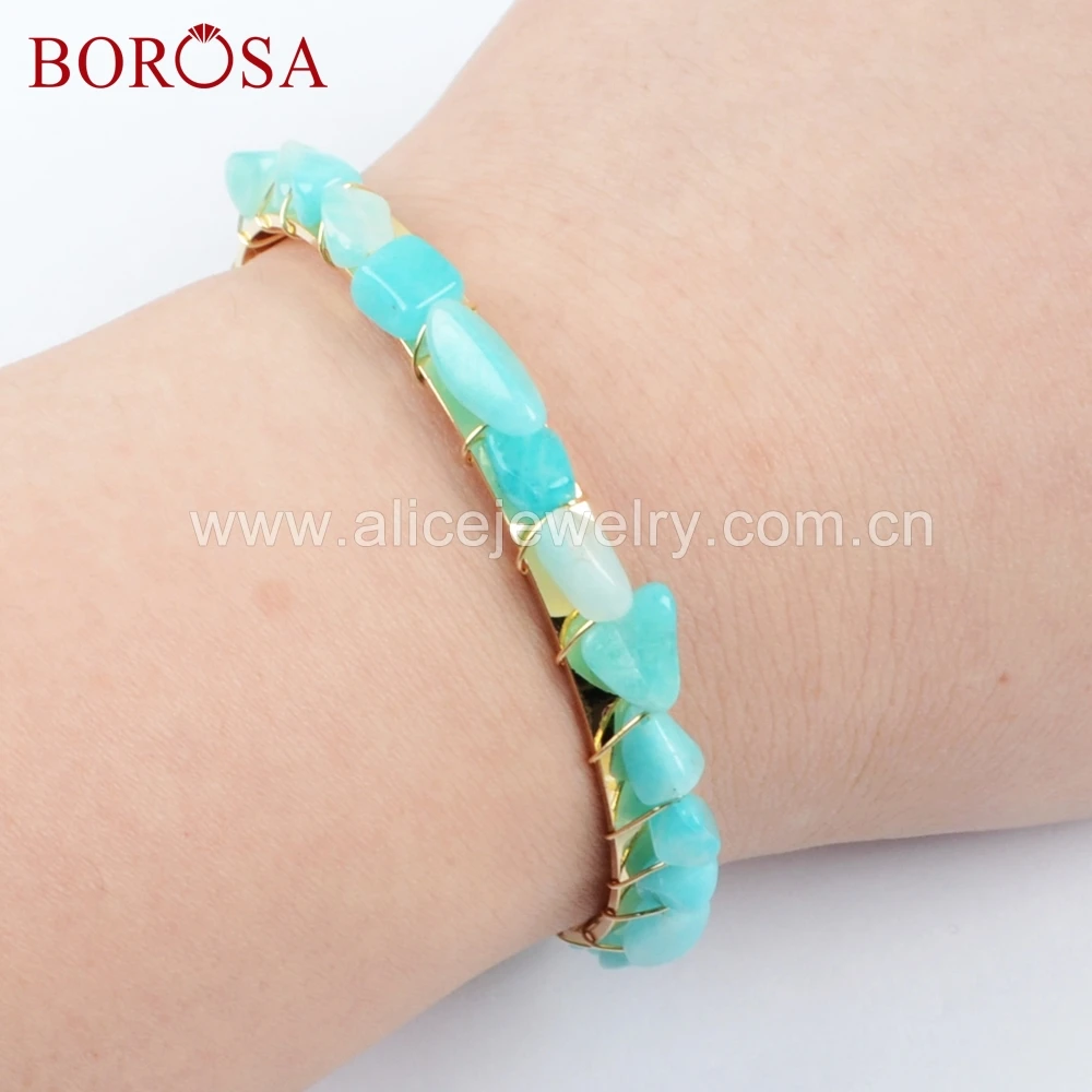 BOROSA Gold filled Природный Амазонит шнур для бус Обёрточная Бумага браслет синий