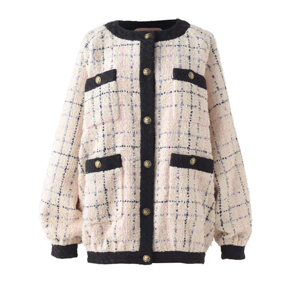 Coat Новинка г. весенние женские твидовый в клетку пальто модные милые свободные куртки A080 - Цвет: Coat