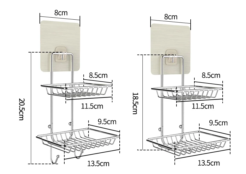 Bathroom stainless steel double soap dish creative free punching no trace rack bathroom soap rack drain soap box WF621928