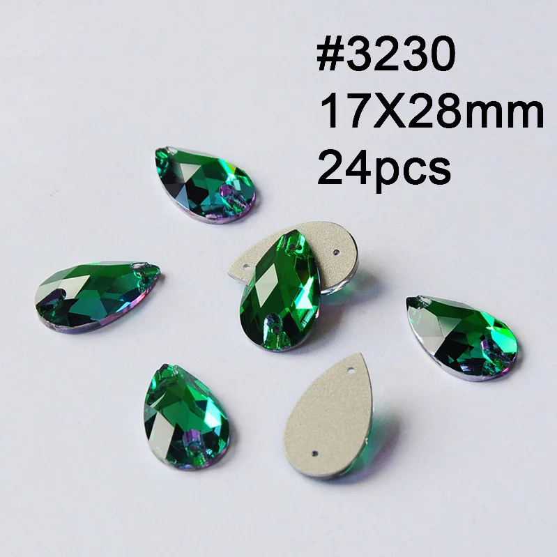 Drop 17X28mm 24pcs Смешанные формы изумруд Rivoli квадратная космическая триллиантная КАПЛЕВИДНАЯ капля пришивные стразы для шитья стеклянные кристаллы пришивные камни - Цвет: Drop 17X28mm 24pcs