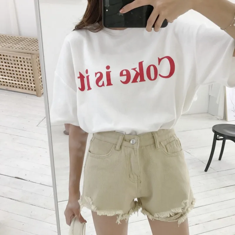 Элегантные джинсовые шорты с рваным подолом Новинка лета 2019 повседневные