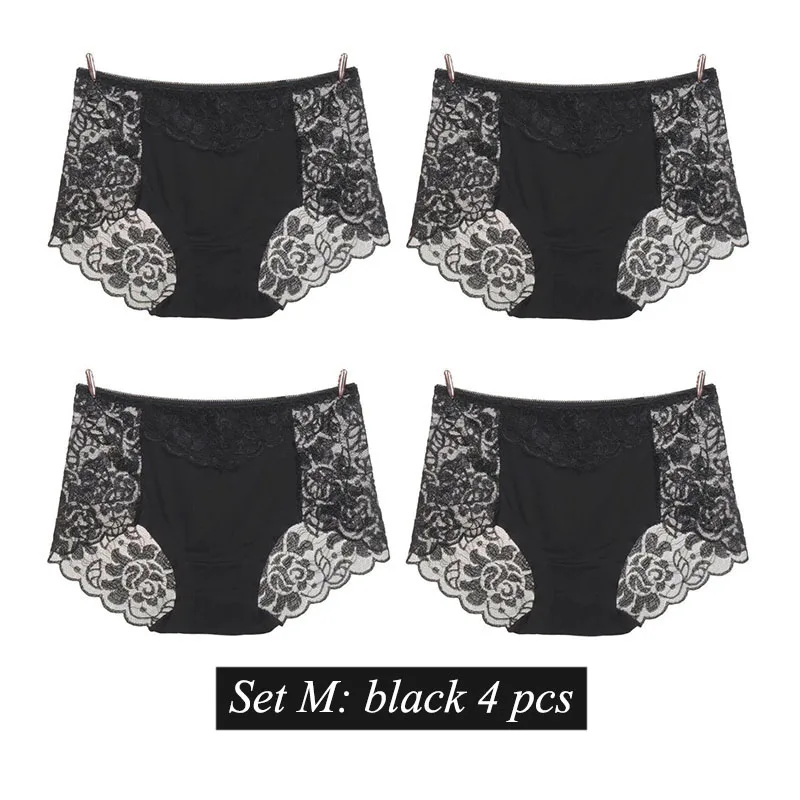 set M BllooBeell, 4 шт., женское кружевное белье трусики, одноцветные сексуальные кружевные трусы для женщин, выдалбливают, средняя посадка, модальное белье, большой размер XXXL - Цвет: set M