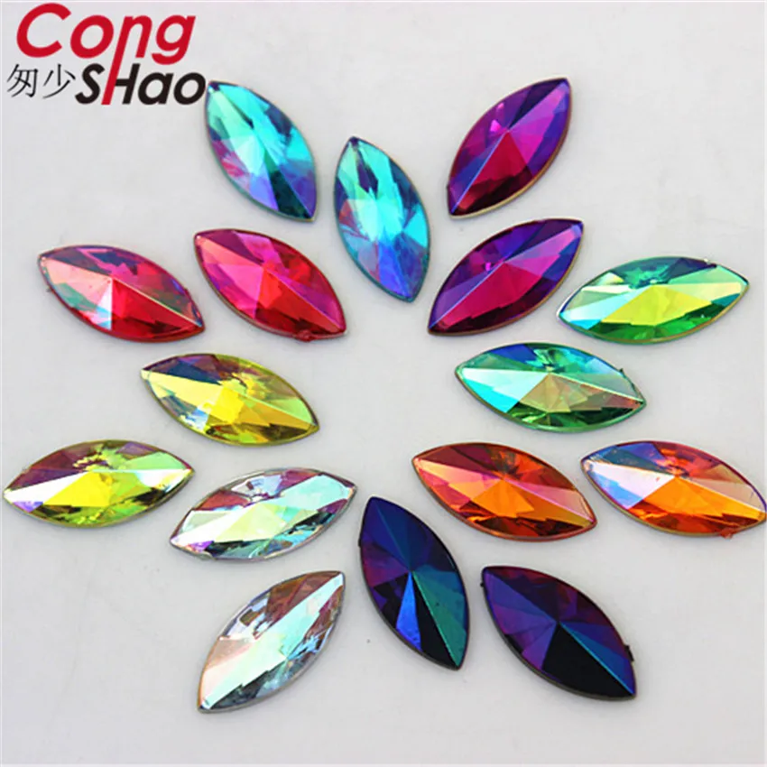 Cong Shao 300PCS 7*14mm AB Colorful Flatback Horse Eye Acrylic Rhinestone Trim Stones And crystals DIY Costume Crafts YB356 | Дом и сад