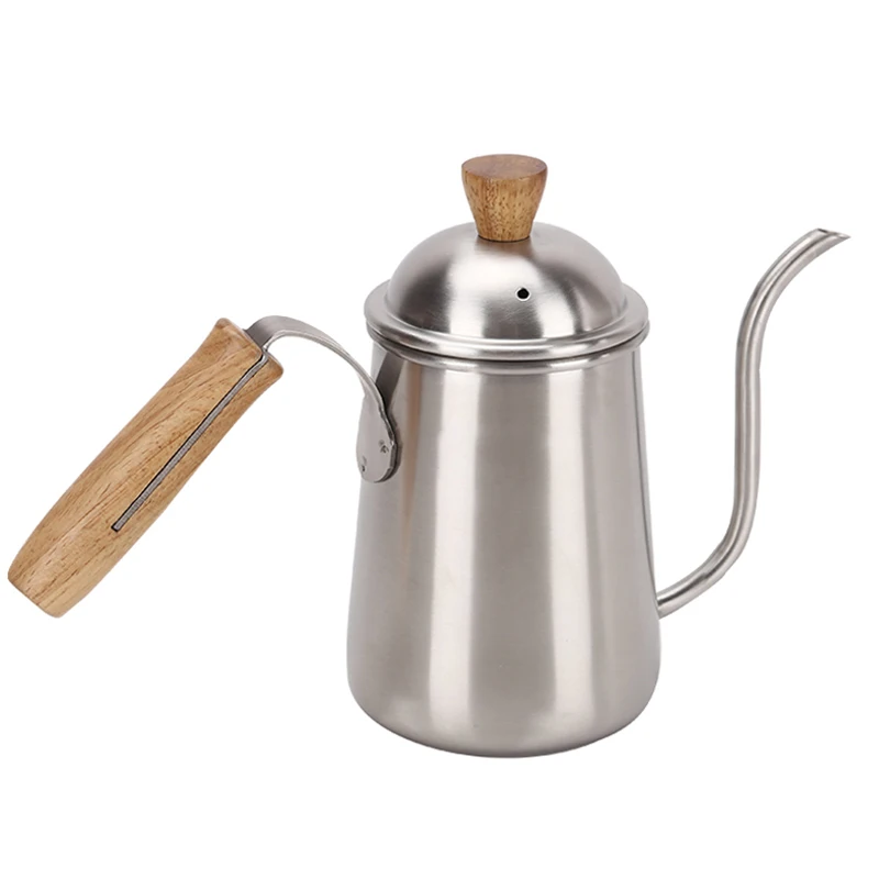 

Stainless Steel Gooseneck Drip Kettle Pour Over Coffee Pot Long Narrow Spout Kettle Wood Handle Pitcher Tea Coffee Maker 650ML