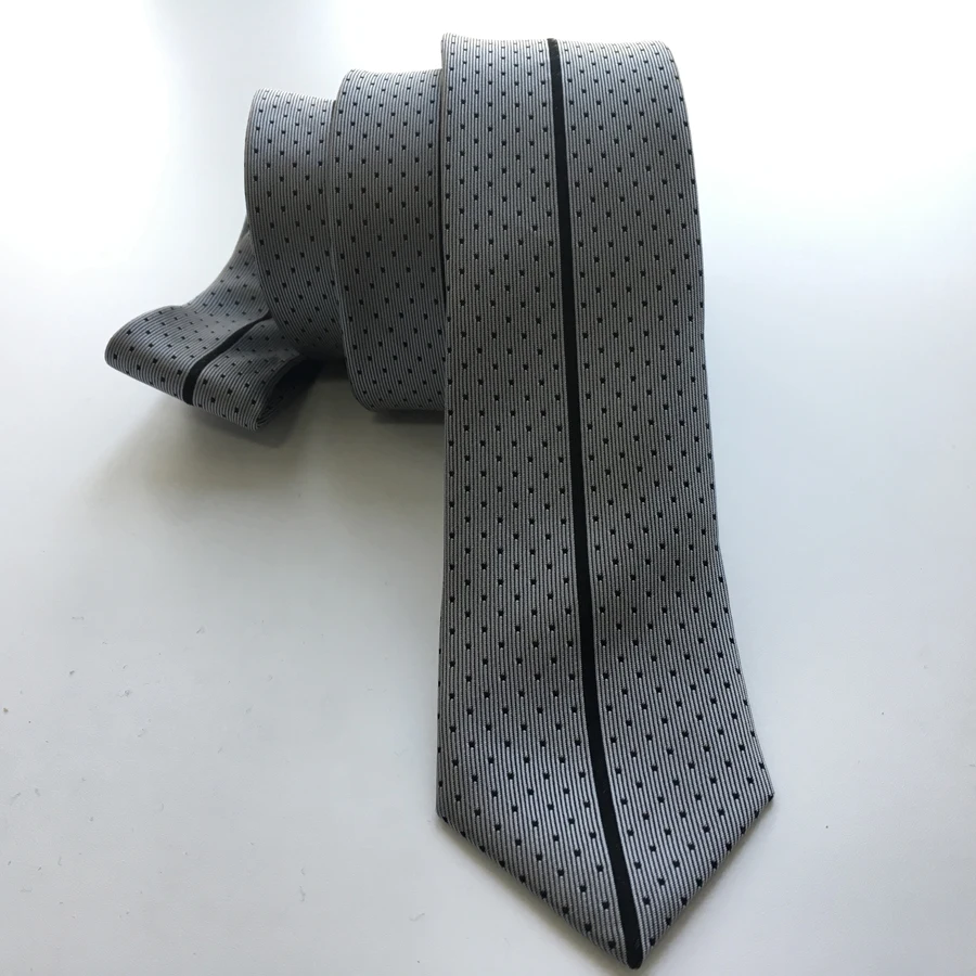 

Designer Casual Skinny Ties Gentlemen Luxury Panel Necktie Black Silver with Black Stripe Dots Free Shipping