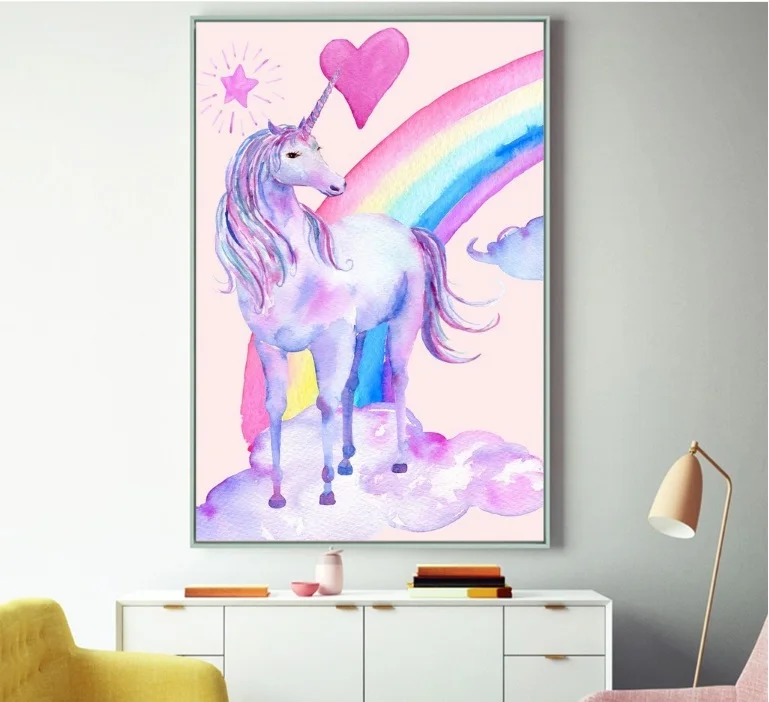 

2 Pieces Nordic Unicorn Rainbow Decorative Paintings Wall Art Print Picture Canvas Painting Poster for Living Room No Framed