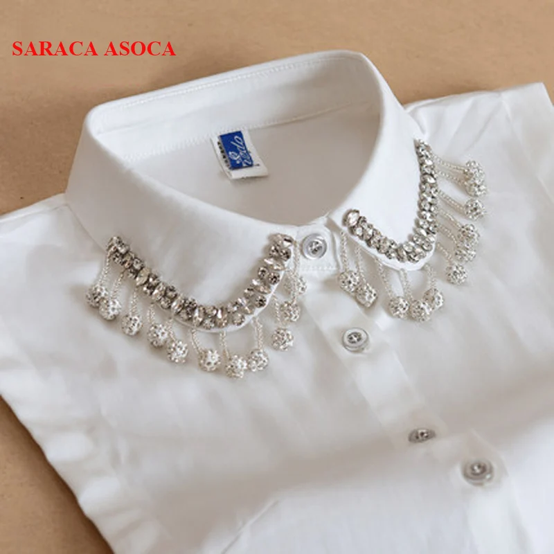 

Ladies Detachable Fake Collars Womens Adjustable Bust Handmade Diamonds Black Fake Shirt Collar A292