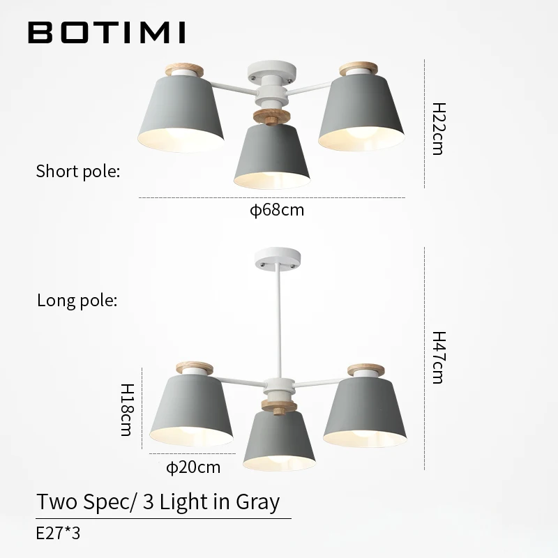 3 Light in Gray BOTIMI красочный люстра светильник ing для гостиной светодиодный деревянный подвесной светильник Современные Люстры для спальни и кухни - Цвет абажура: 3 Light in Gray