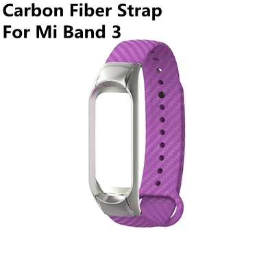 Purple For Miband 3 Красочное углеродное волокно mi Band 4 ремешок для mi Band 4 Xiao mi Band 4 с металлической основой спортивный браслет для mi Band 3 замена - Цвет: Purple For Miband 3