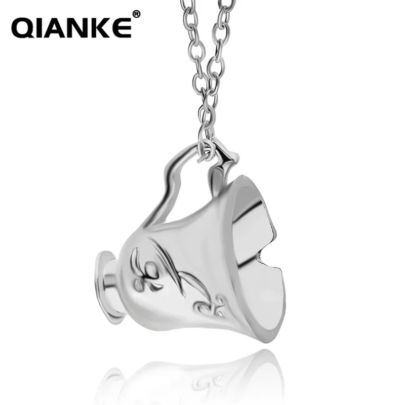 QIANKE Fashion Broken Cup Zinc Alloy Pendant Necklace for Women Girl Simple Once Upon A Time Beauty and The Beast Gift | Украшения и