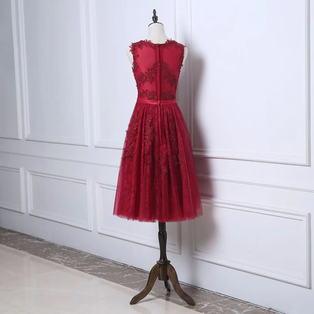 NOBLE WEISS Vestido de festa New Coming Vestidos baile with Lace Appliques Beading Tea-Length Dark Red Party Prom Dresses | Свадьбы и