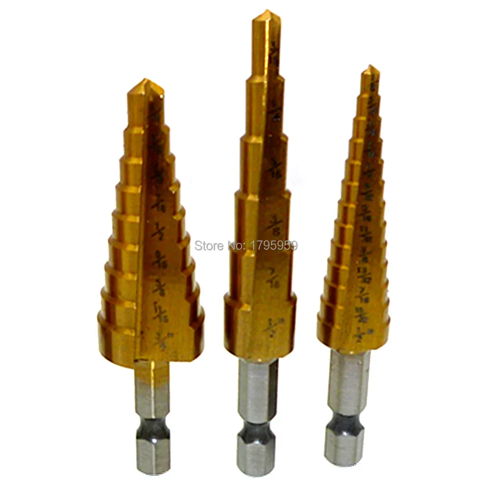 Ступенчатое Коническое сверло 3 шт. набор метрических и SAE 1/4 &quotшестигранный