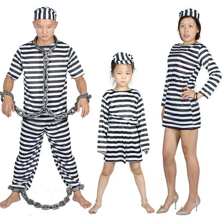 Игра черно белые полосы тюрьма Гарб костюм для взрослых на Хэллоуин Одежда