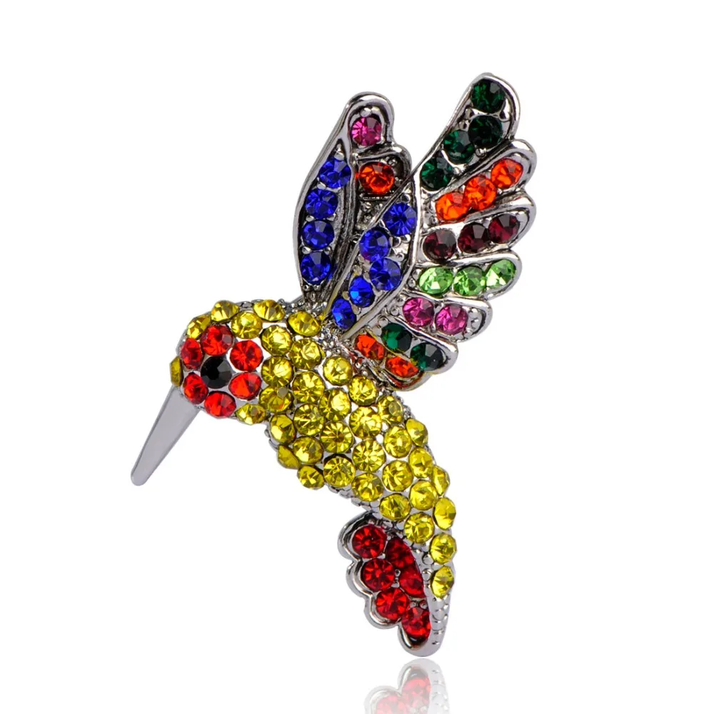 Винтажная бижутерия брошь серебряного цвета с кристаллами в виде птицы букетик