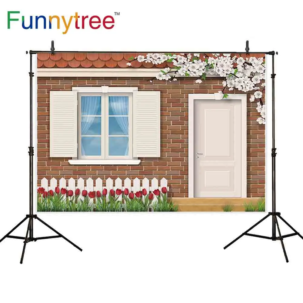 Фон для фотосъемки Funnytree с изображением мультяшного кирпича розы белого цвета