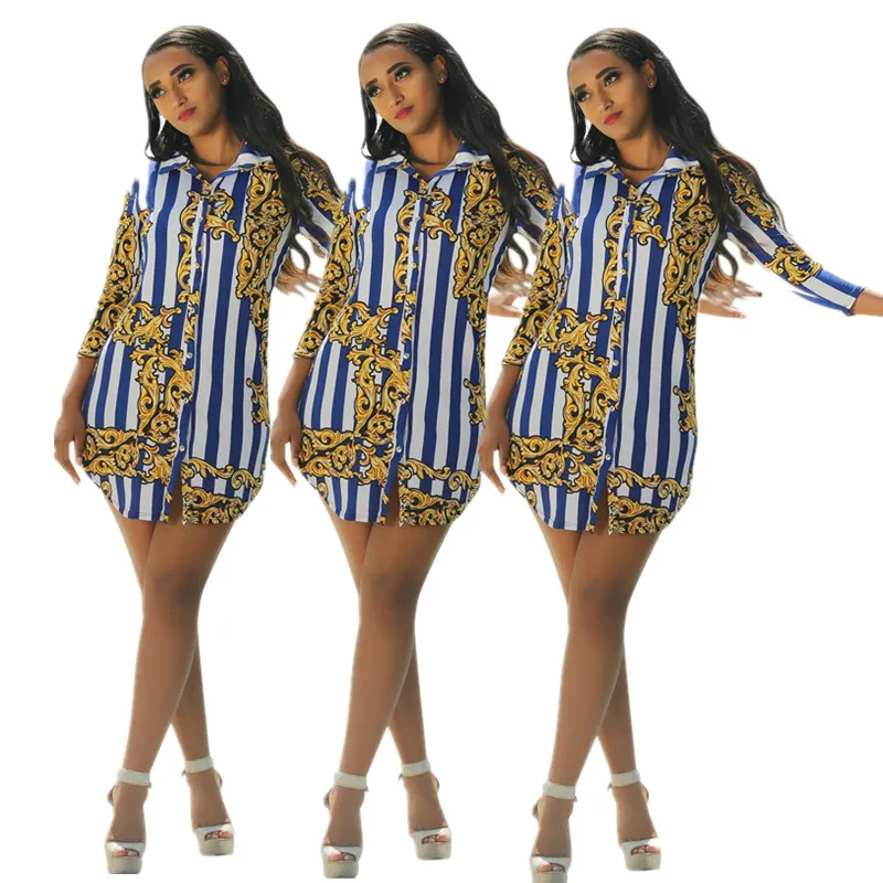 Африка 2018 дизайнерское платье Стиль футболки в полоску с длинным рукавом шифон