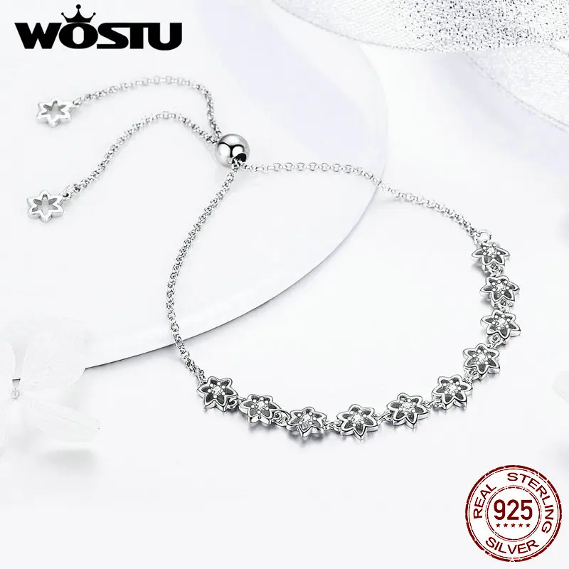 WOSTU браслеты в виде цветка бегонии, 925 пробы, серебряная цепочка для женщин, свадебные серебряные браслеты, 925 ювелирные изделия, подарок FNB010