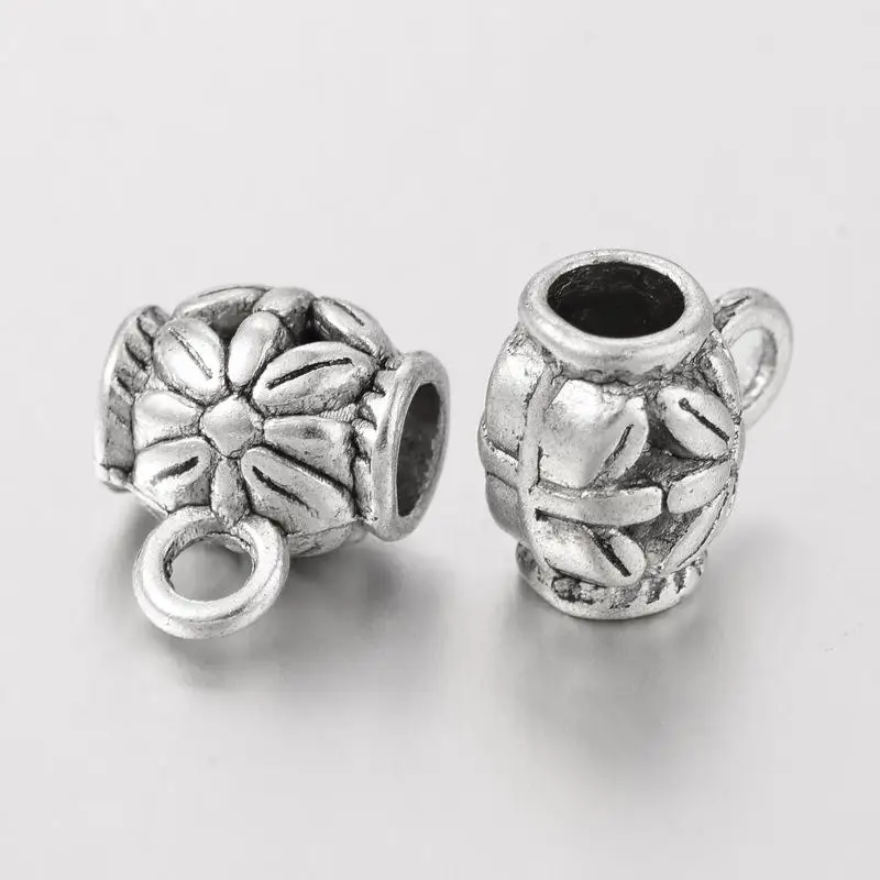 

Tibetan Silver Hanger Links, Bail Beads, Lead Free and Cadmium Free, Barrel, Antique Silver, about 9mm long, 7.5mm wide, 3.5mm