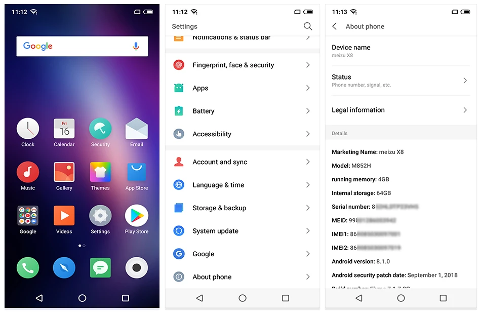 Meizu X8, 4 ГБ, 64 ГБ, глобальная версия, Смартфон Snapdragon 710, четыре ядра, мобильный телефон, фронтальная камера 20 МП, отпечаток пальца