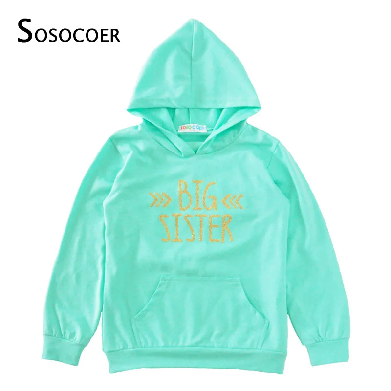 SOSOCOER Boys T Shirt New Autumn Big Sister Long Sleeve Hooded Girls T-shirts Kids Baby Clothes Cute Arrow Toddler Shirts | Детская
