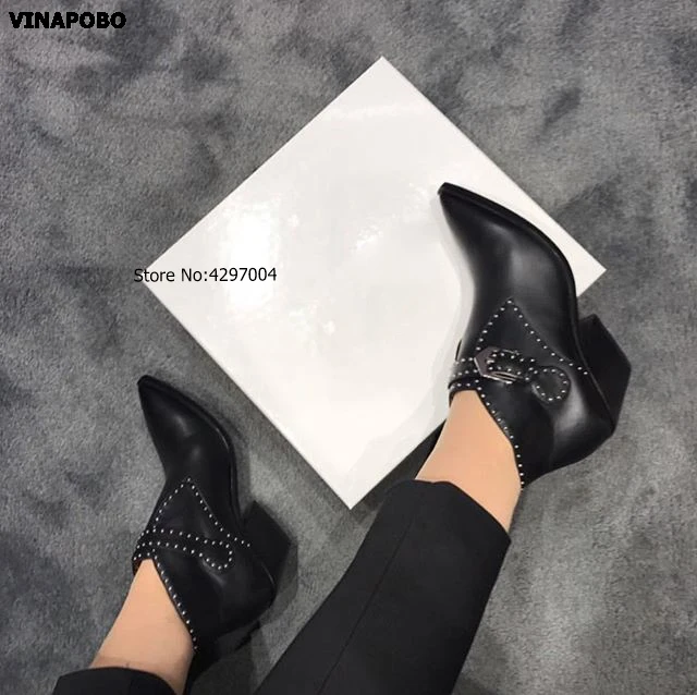 Женские ботильоны с заклепками Vinapobo черные ботинки из искусственной кожи на
