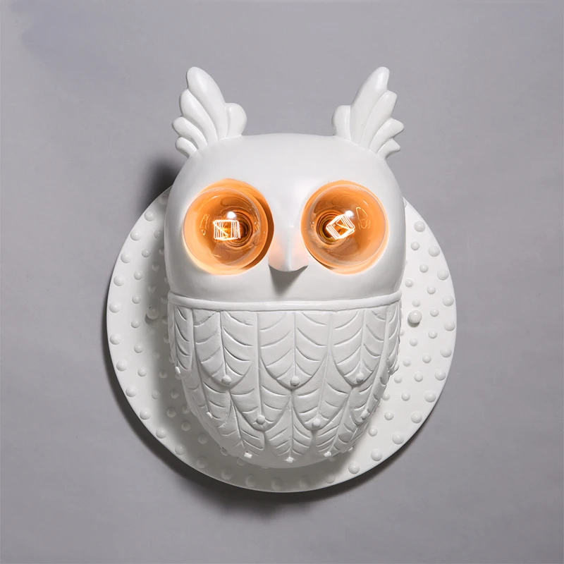 

Modern Cute Resin Owl Wall Light Edison Bulb Nordic Cartoon White Aisle Lamp Children's Bedroom Bedside Lights Wall Sconces W291