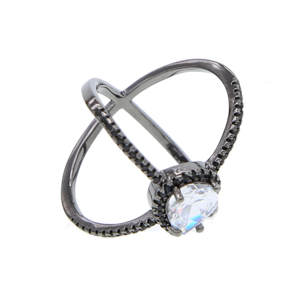 long criss cross stunning women full finger ring jewelry black gold filled Cross X tear drop cz | Украшения и аксессуары
