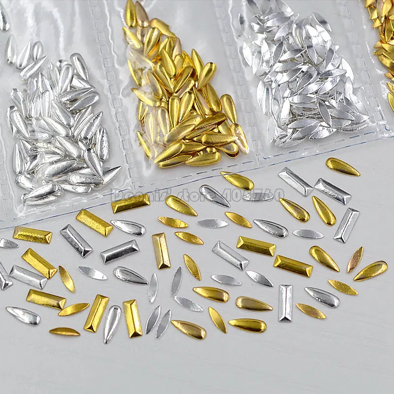 

1 Pack Mix 3 Shapes Gold Silver 3D Rectangle Drop 2D Marquise Metal Studs Nail Art Rhinestone Gems Decorations DIY Salon Tip 22#