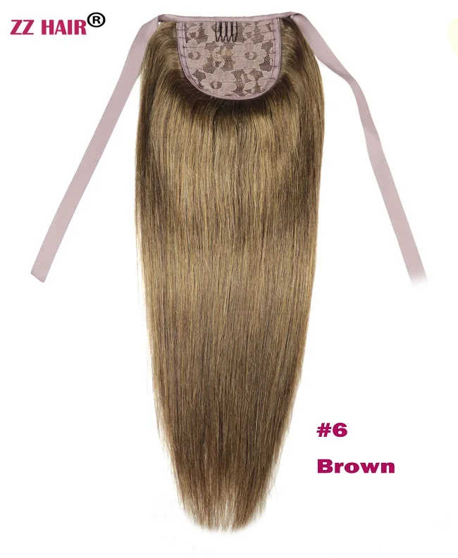 ZZHAIR, 60 г, 16 дюймов-20 дюймов, машинное производство, волосы remy, лента, конский хвост, на заколках, человеческие волосы для наращивания, конский хвост, Натуральные Прямые Волосы