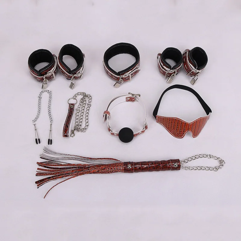 Кожаный кляп для рта маска глаз плетка зажимы сосков набор наручных манжет фетиш