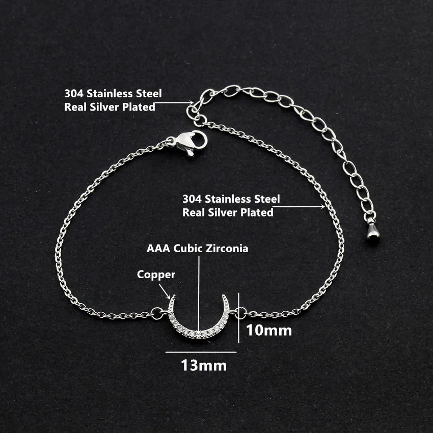 Великолепная сказка CZ Полумесяца Браслеты кубического циркония Moon Charm Клыка