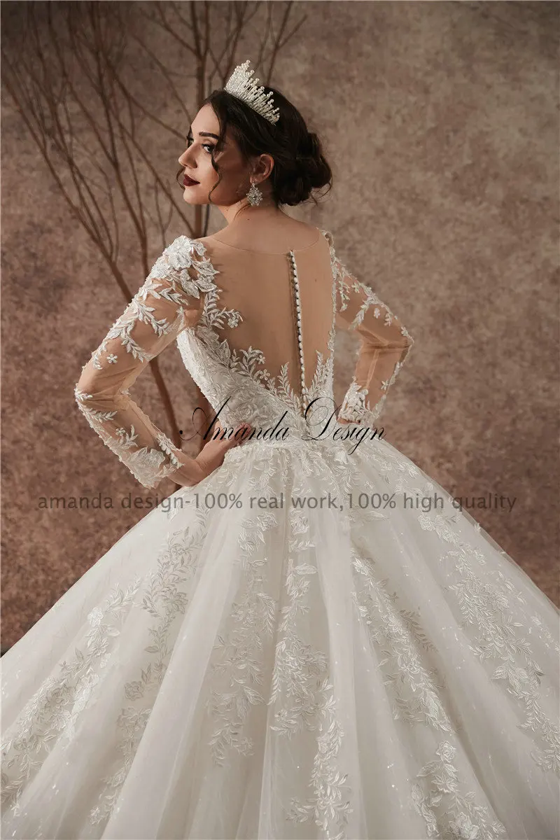 Свадебное платье с длинными рукавами и кружевной аппликацией Amanda Design vestido de