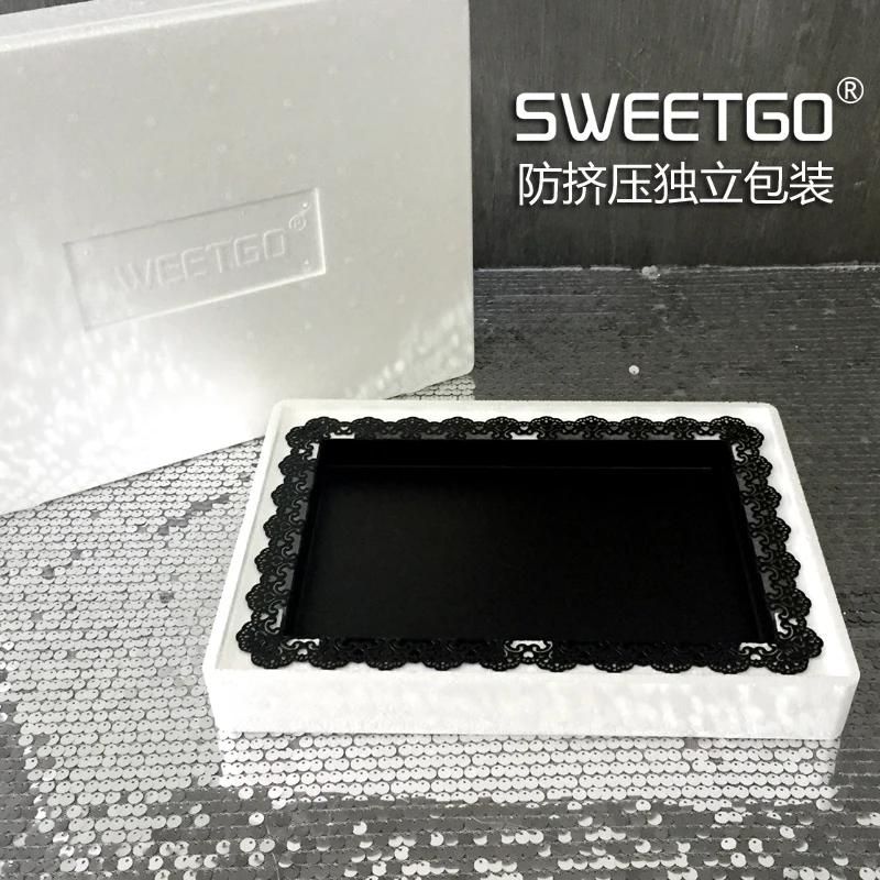Black cake tray metal iron rectangle plate for party cupcake baking tool display candy bar decoration bakeware | Дом и сад