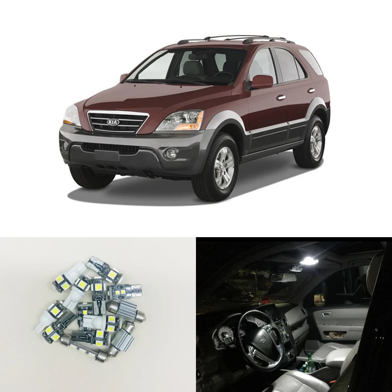 Подходит для Kia Sorento 2003-2008 Белый CAN-bus светодиодная интерьерная посылка, комплект лампочек для автомобильной карты, купольный багажник, вежливый номерной знак, светильник