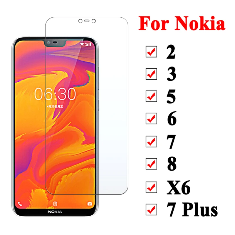 Protective Glass On For Nokia X6 Screen Protector Noka 7 Plus 8 2 3 6 5 Tempered Glas Sheet Tremp Safety 2.5D Film 9H | Мобильные