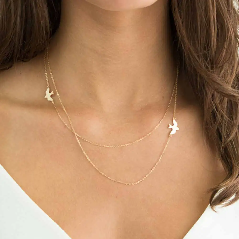 

Fashion Double Layered Choker Necklace Gold Silver Peace Pigeon Simple Chain Necklaces Charms Women Collares Jewelry