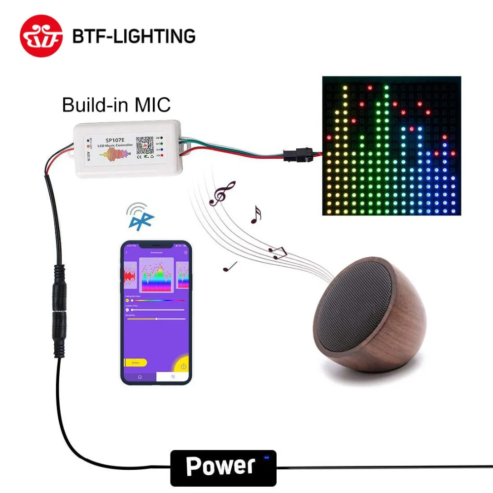 SP110E Bluetooth WS2811 WS2812B SK6812 RGB/RGBW светодиодный музыкальный контроллер SP107E APA102 SP105E WS2801