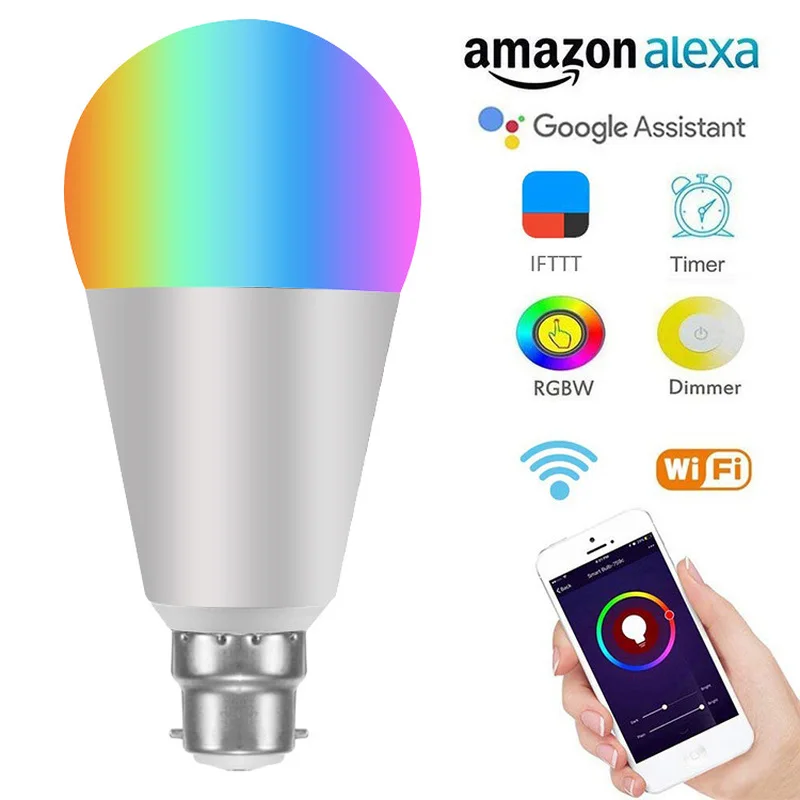 RGB B22 8 Вт Светодиодная умная WIFI лампа дистанционное управление Поддержка Alexa Google