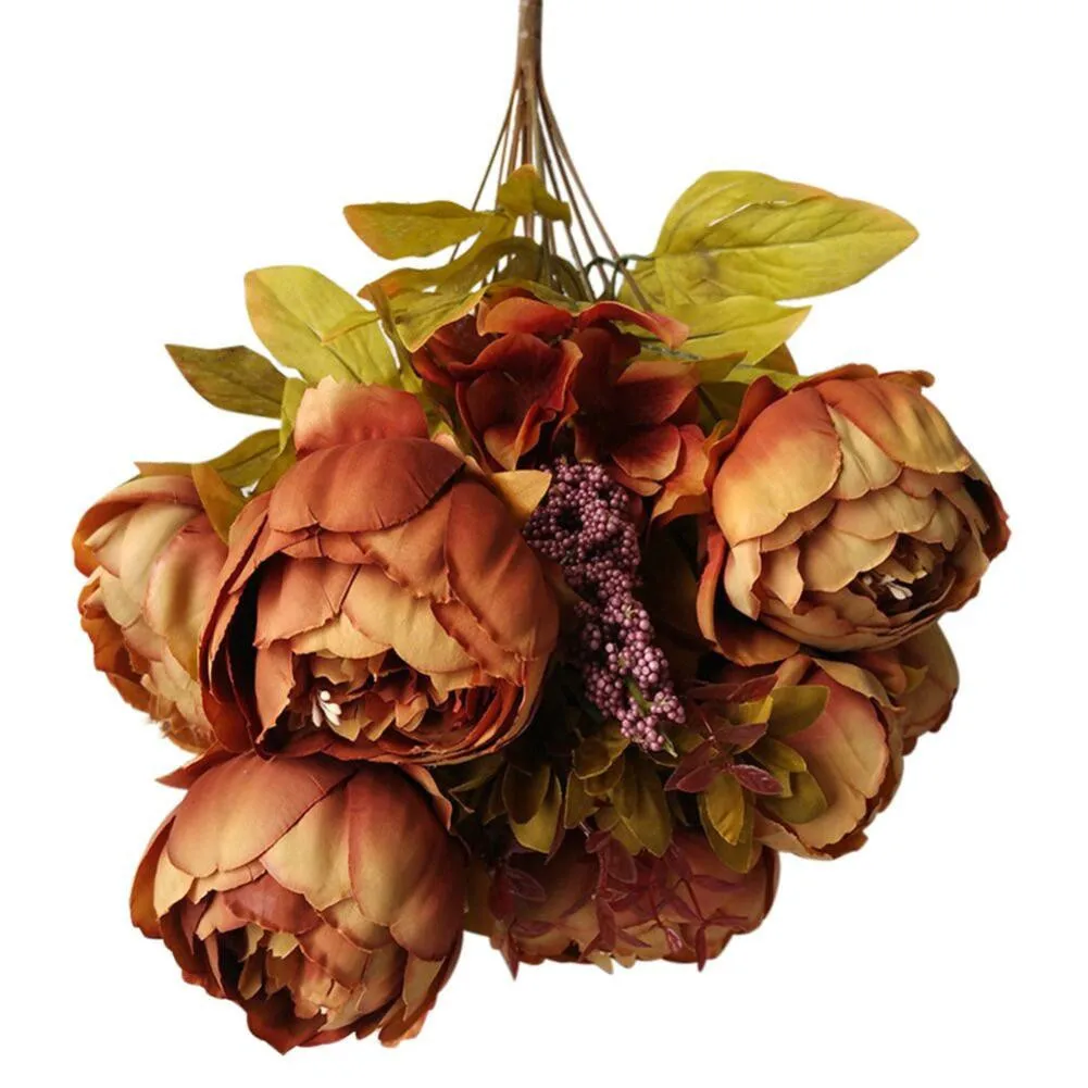 1 Букет винтажных искусственных пионов шелковые цветы букет для украшения Прямая