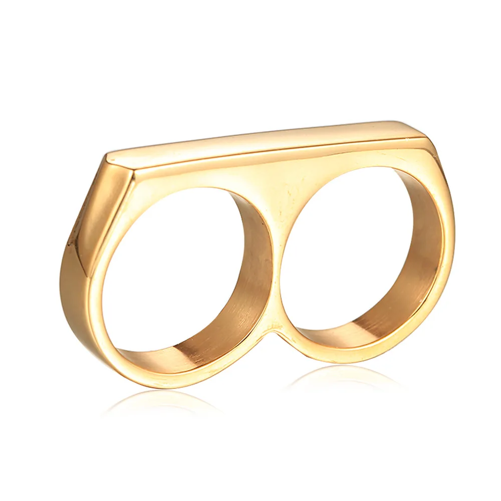 Men's Double Fingers Rings Hip-hop Smooth Titanium Steel Ring | Украшения и аксессуары