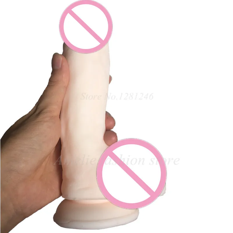 Белый мягкий фаллоимитатор с присоской большой реалистичный пенис гибкий