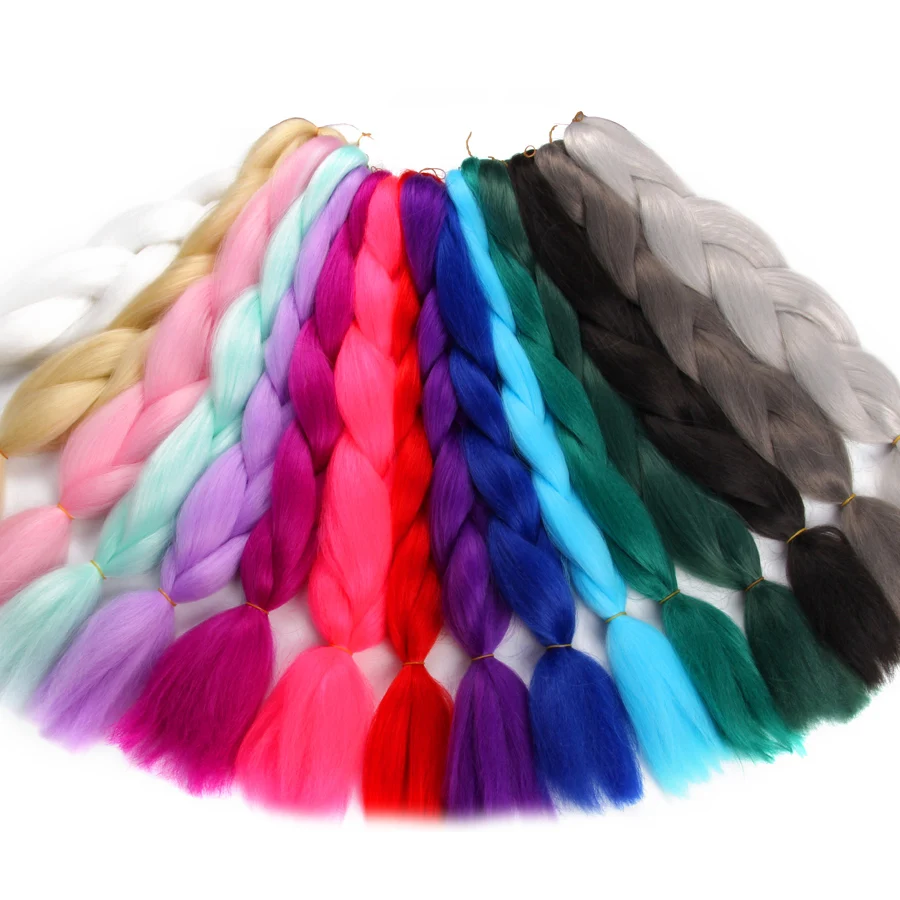 Leeons 24 дюймовые радужные косички синтетические для наращивания волос 100 г розовые - Фото №1