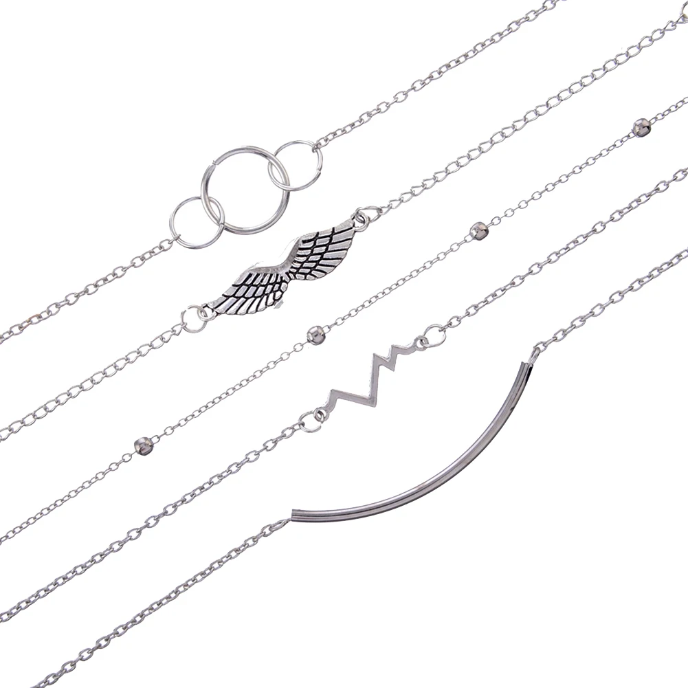 Уникальный стиль 5 шт./компл. модный браслет с изгибом сердцебиения и крыльями из