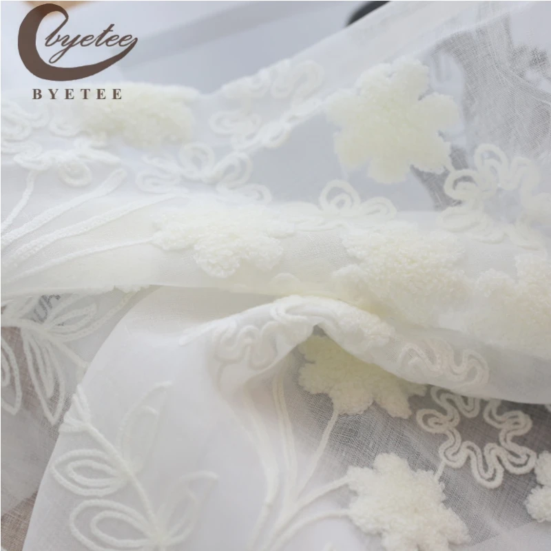 {Byetee} Enbroidered окно Тюль Современная прозрачная гостиная вуаль кухня органза