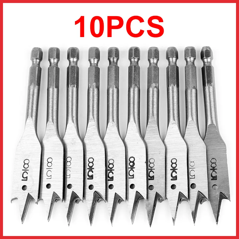 10pcs 5/8 Inch High Carbon Steel Flat Drill Bit 100mm Length Set for Wood Timber Drilling Hand Tool Accessories | Инструменты