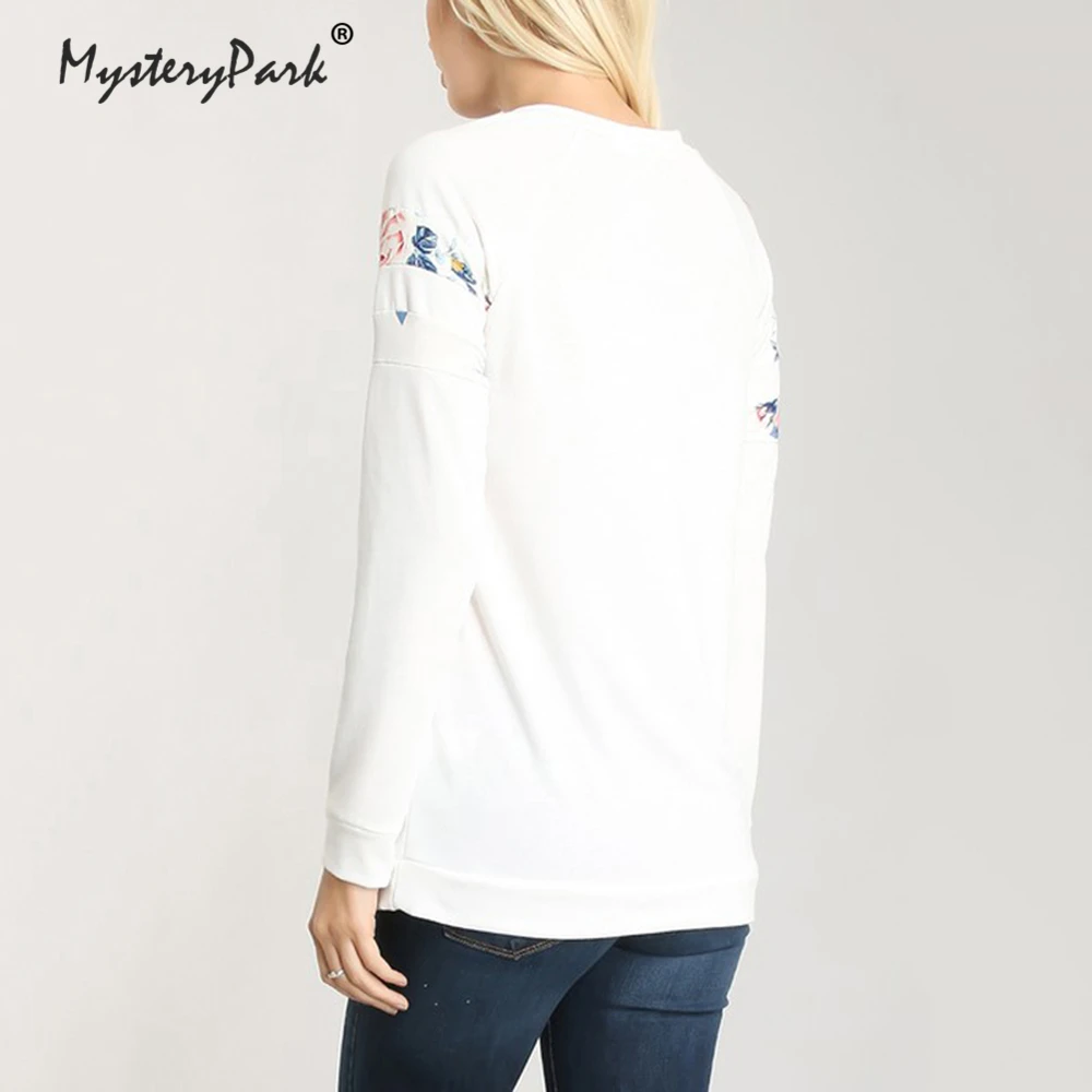 MysteryPark Long Sleeve Shirt women Embroidery Floral White T shirt Women 2018 Warm Autumn Pullover Vintage O-neck Casual Tops | Женская