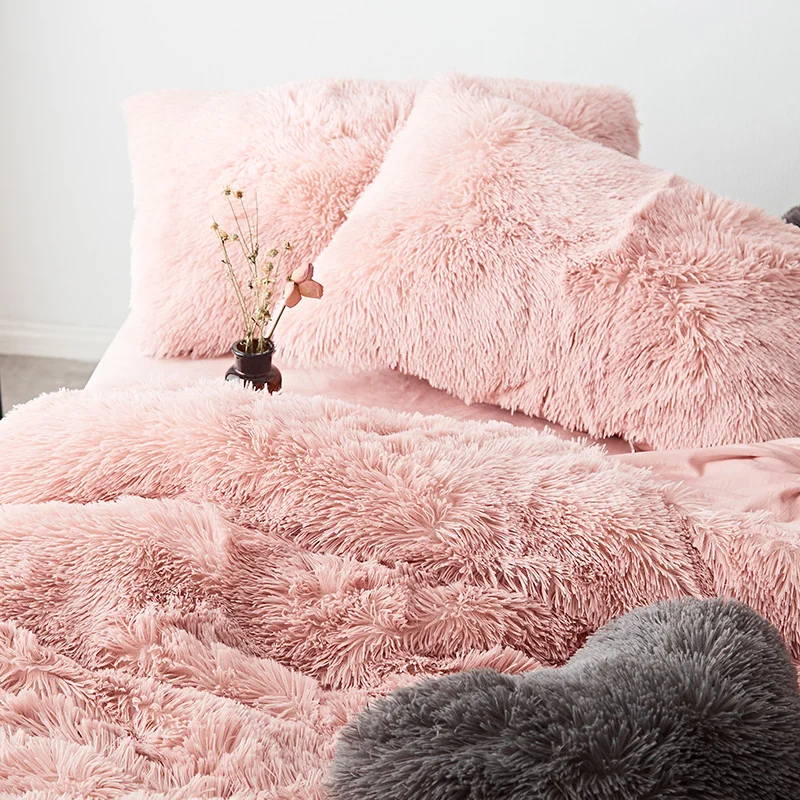 Pink White Fleece Fabric Winter Thick 20 Pure Color Bedding Set Mink Velvet Duvet Cover Bed sheet Linen Pillowcases 4/6pcs | Дом и сад